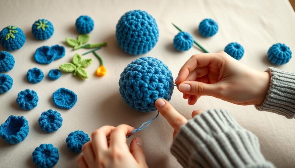 Amigurumi Blueberry Assembly Process