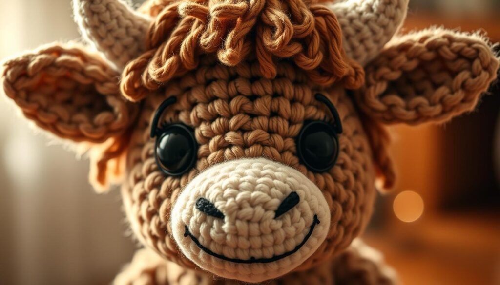 Amigurumi face with crochet cow features