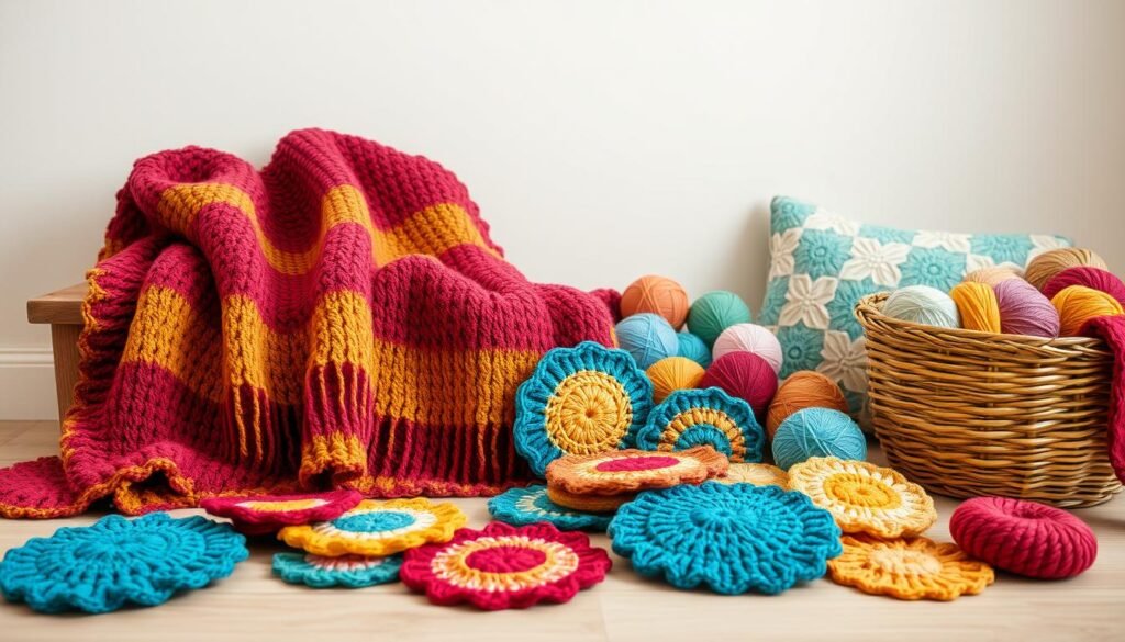 Colorful crochet accessories for home decor