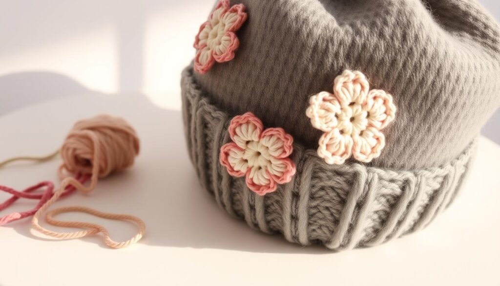 Crochet embellishments for baggy beanie