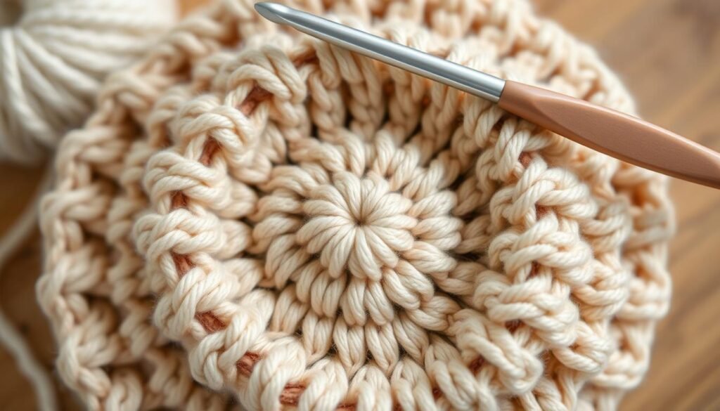 Crochet in rounds for messy bun hat