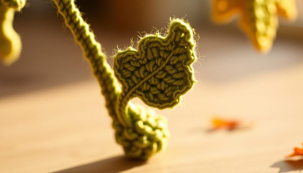 Crochet leaf stem formation