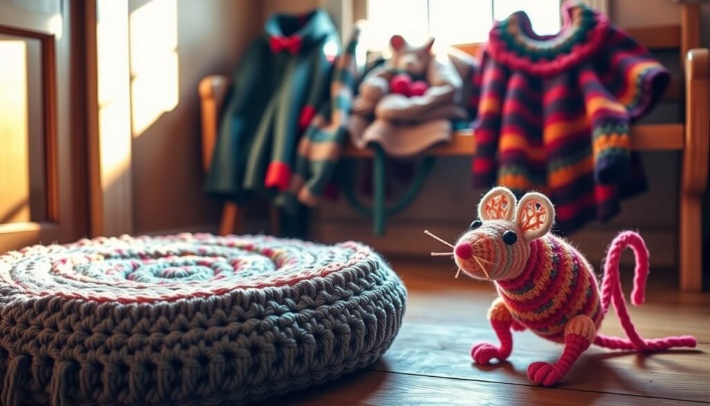 Crochet pet items made with scrap yarn