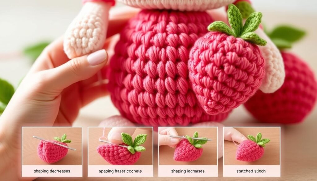 Crochet shaping techniques for strawberry amigurumi