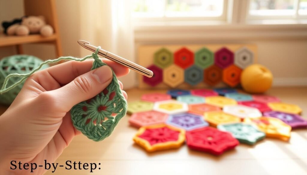 Hexagon crochet tutorial steps