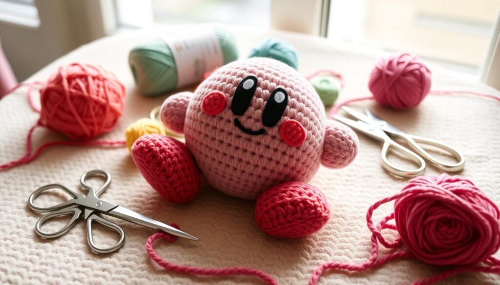 Kirby amigurumi assembly