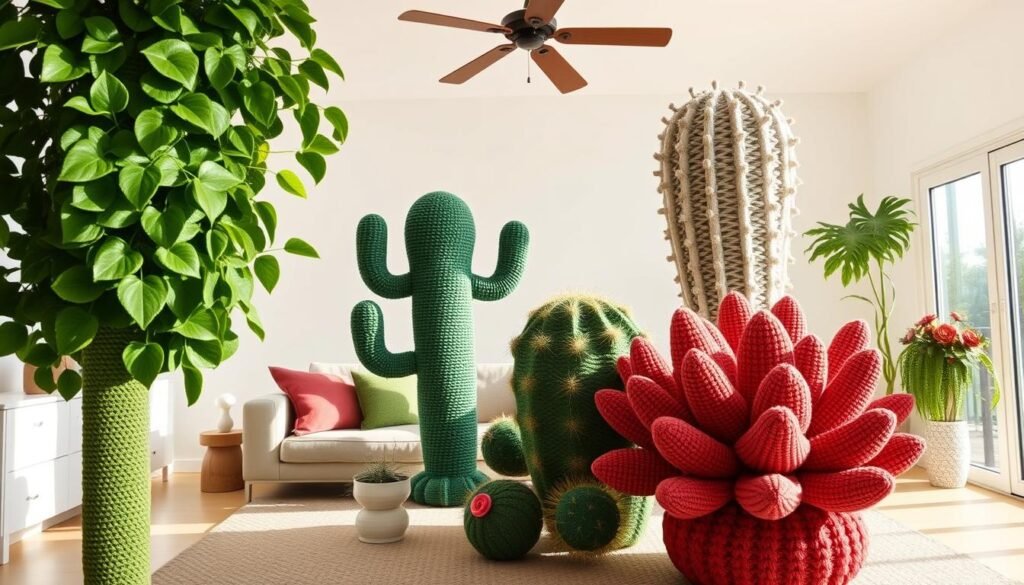 Large amigurumi plants as statement decor