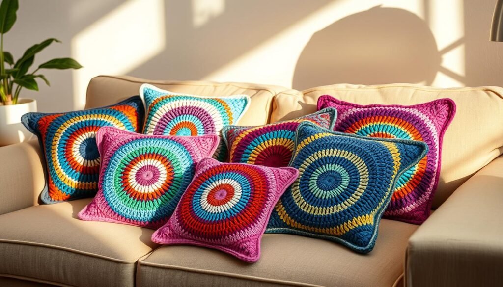 Mosaic crochet pillows