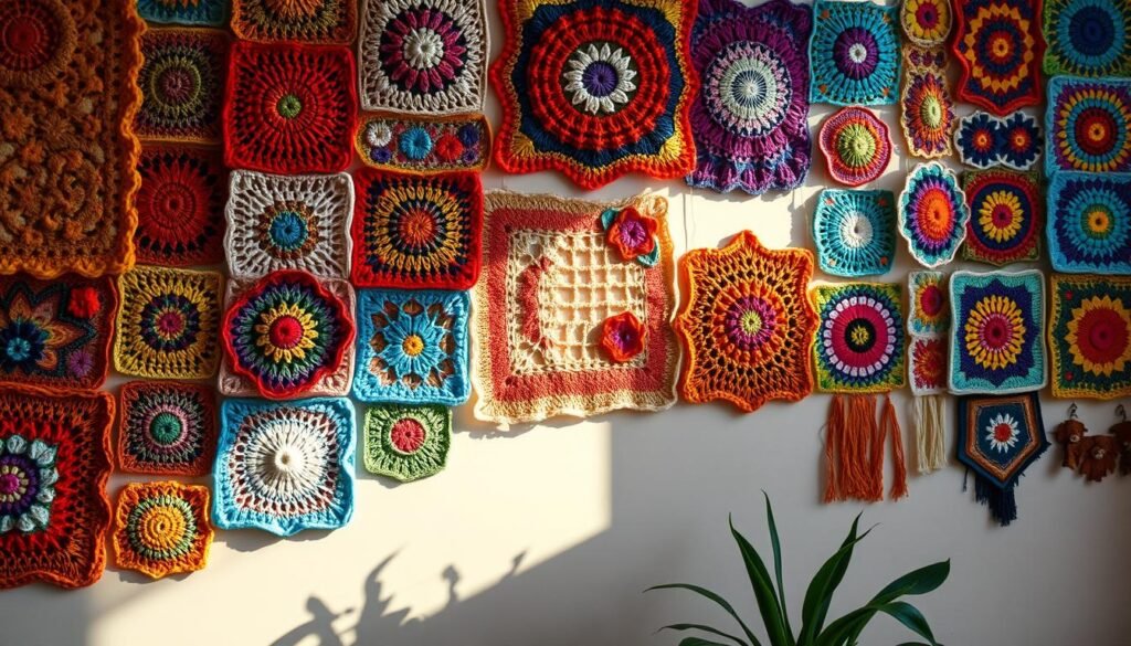 Mosaic crochet wall hangings