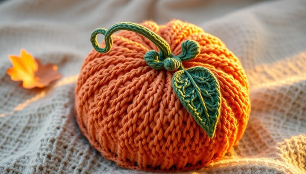 Pumpkin beanie with crochet embellishments