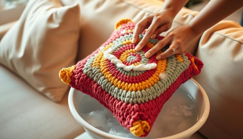 Washing crochet pillows