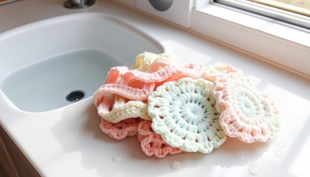 Washing crochet scrubbies