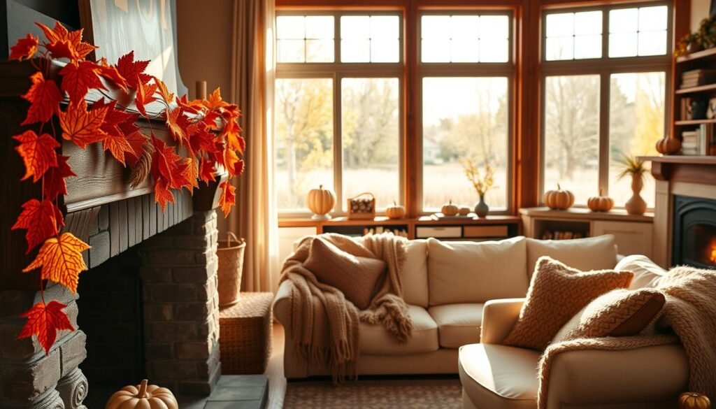 fall home decor with crochet maple leaves