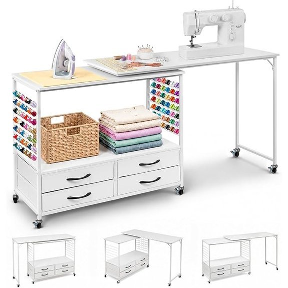 folding sewing table with storage
